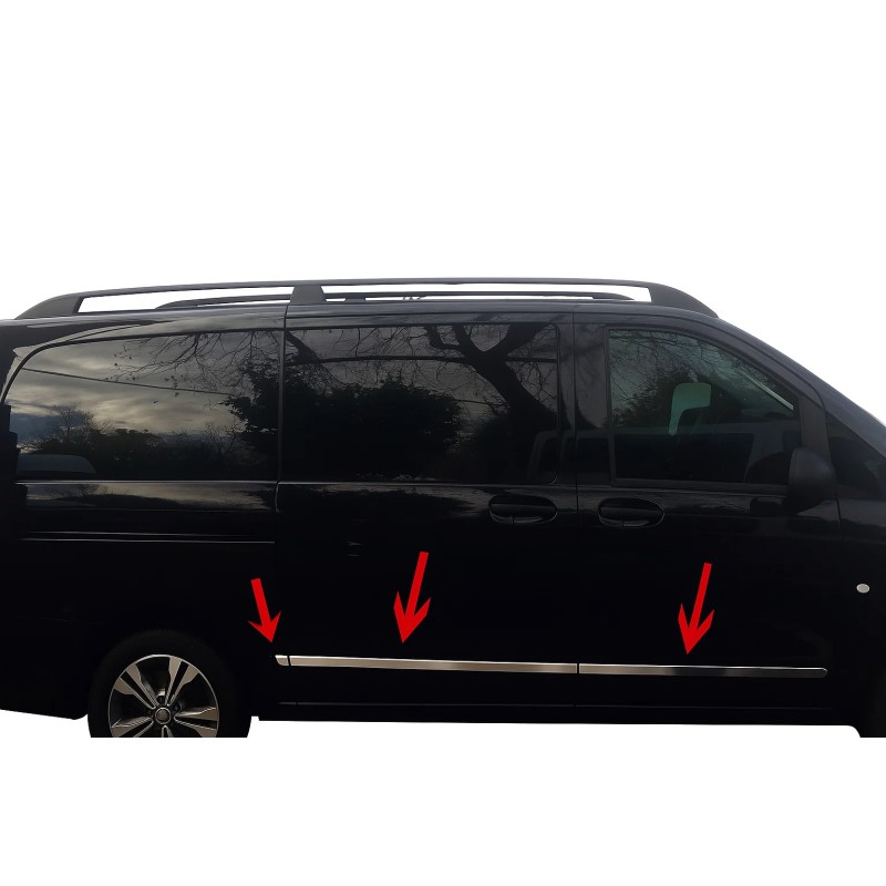 Молдинг дверний (6 частин, нержавійка) Довга, 2 бокові двері для Mercedes Vito / V-class W447 2014- рр