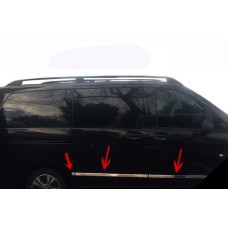 Молдинг дверний (6 частин, нержавійка) Довга, 1 бічні двері для Mercedes Vito / V-class W447 2014- рр
