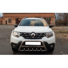 Кенгурятник з написом WT004 (нерж.) для Dacia Duster 2018-2024 рр