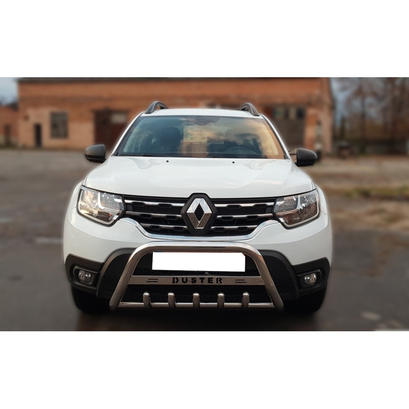 Кенгурятник з написом WT004 (нерж.) для Dacia Duster 2018-2024 рр