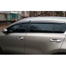 Ветровики с хромированным молдингом (4 шт, HIC) для Kia Sportage 2015-2021 гг
