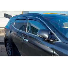 Ветровики с хромированным молдингом (4 шт, HIC) для Hyundai Santa Fe 3 2012-2018 гг