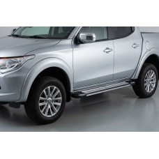 Боковые пороги Rainbow (2 шт, алюминий) для Mitsubishi L200 2006-2015 гг