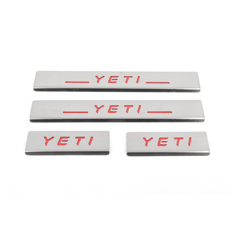 Накладки на пороги Carmos V2-RED (4 шт, нерж.) для Skoda Yeti 2009-2017 рр