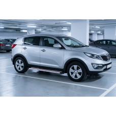 Бокові пороги Maya Red-Grey (2 шт., Алюміній) для Kia Sportage 2010-2015 рр