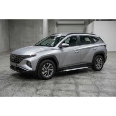 Бокові пороги Allmond Grey (2 шт., Алюміній) для Hyundai Tucson NX4 2021- рр