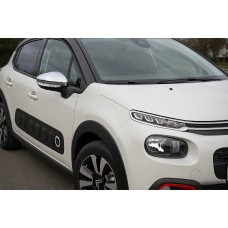Накладки на зеркала (2 шт, нерж) OmsaLine - Итальянская нержавейка для Citroen C-3 2016-2023 гг