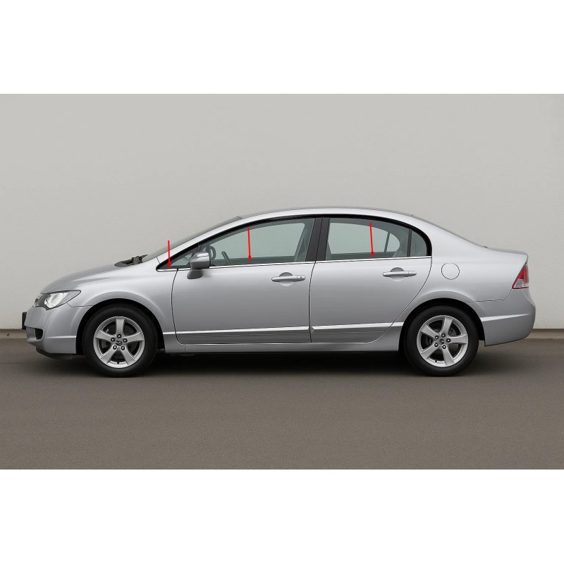 Нижня окантовка вікон (6 шт, нерж) OmsaLine - Італійська нержавійка для Honda Civic Sedan VIII 2006-2011 рр