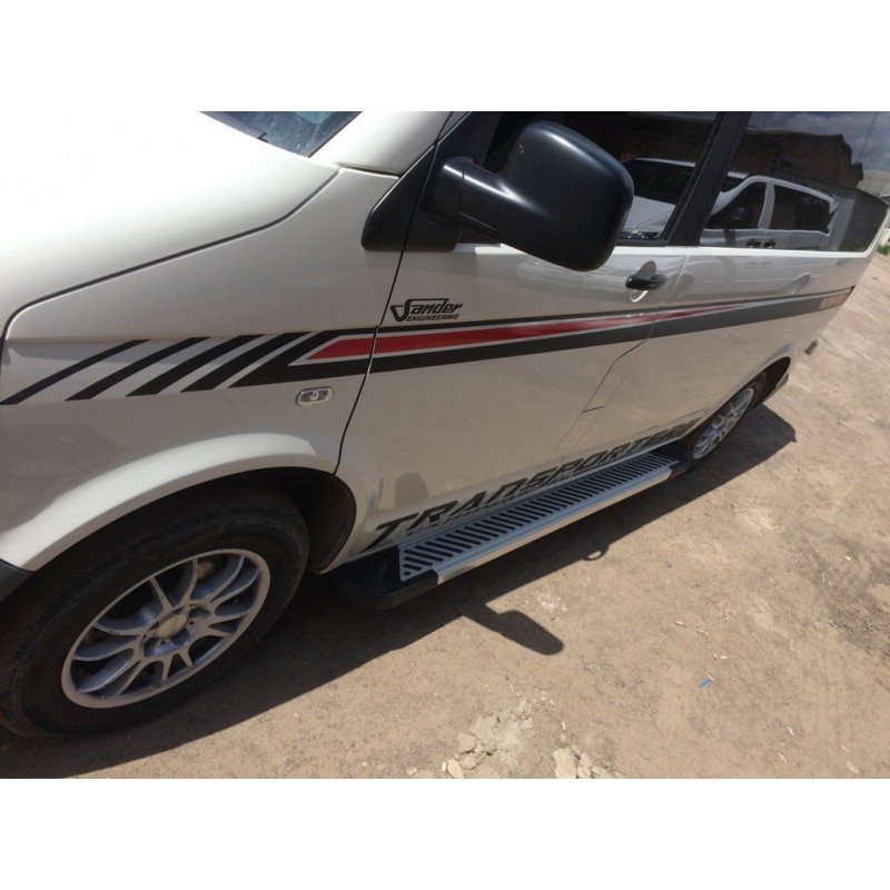 Бокові пороги Line-тип (2 шт., алюм) Довга база для Volkswagen T5 Caravelle 2004-2010 рр