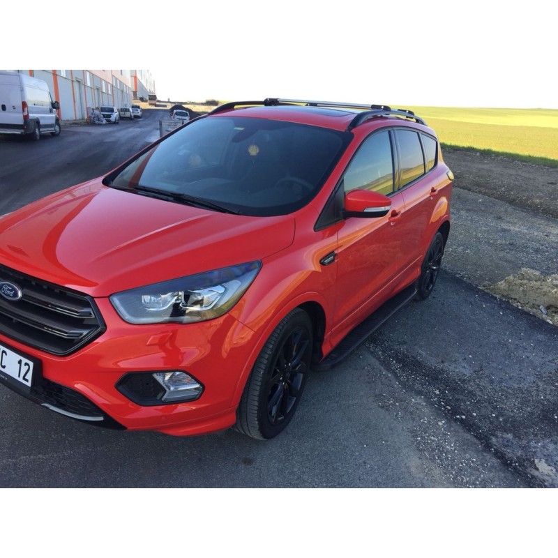 Бокові пороги Tayga Black (2 шт., Алюміній) З пофарбованим листям на дверях для Ford Kuga/Escape 2013-2019 рр