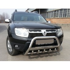 Кенгурятник з написом WT004 (нерж.) для Dacia Duster 2008-2018 рр