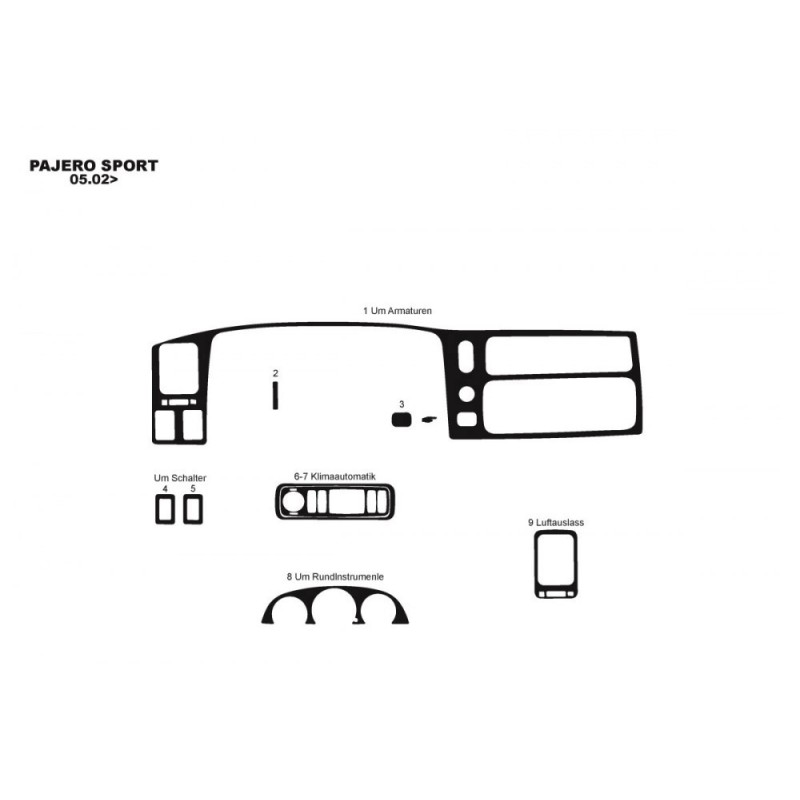 Накладки на панель (2002-2007) Алюминий для Mitsubishi Pajero Sport