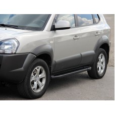 Бокові пороги Allmond Black (2 шт., алюміній) для Hyundai Tucson JM 2004- рр