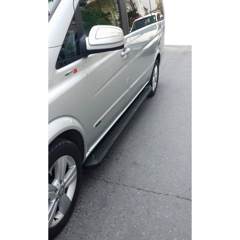 Бокові пороги Allmond Black (2 шт., алюм) Довга (ExtraLong) для Mercedes Vito W639 2004-2014 рр