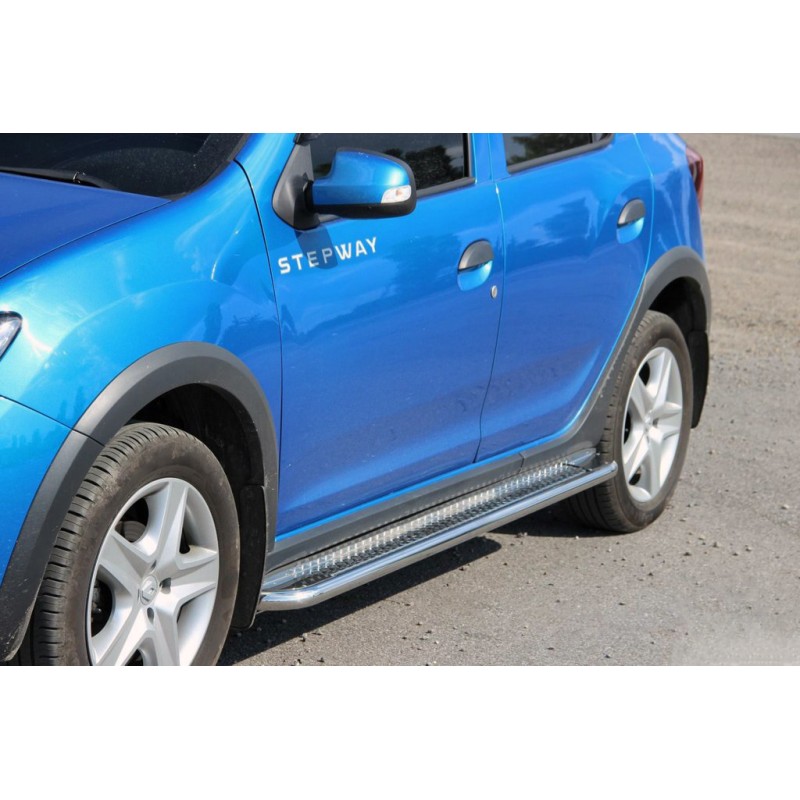Бокові пороги KB001 (нерж) 60 мм для Dacia Sandero 2013-2020 рр