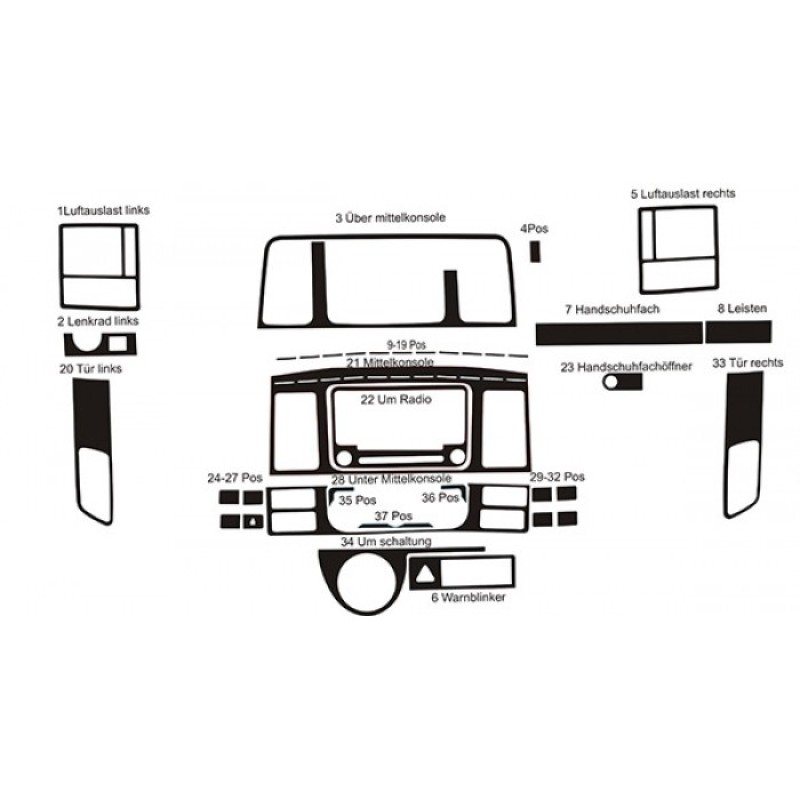 Накладки на панель Карбон для Volkswagen T5 2010-2015 рр